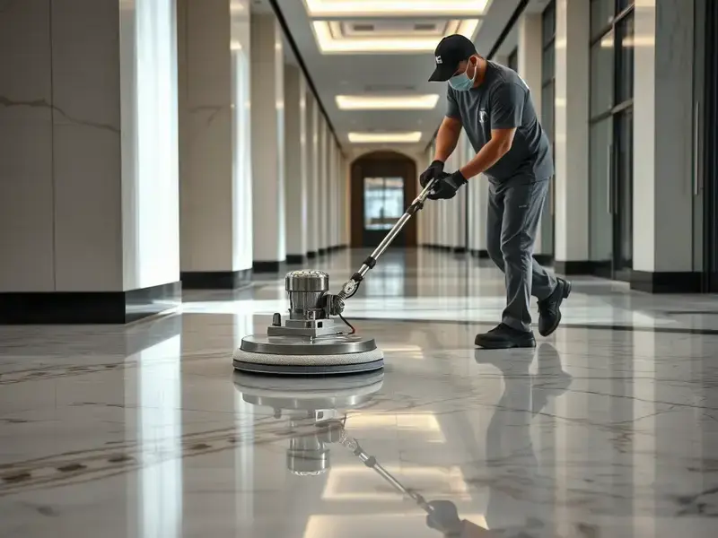Marble floor polishing in progress